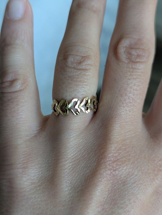 Jewelry - 14K Yellow Gold Heart Band Ring | Dainty Stackable Fine Jewelry | Size 5